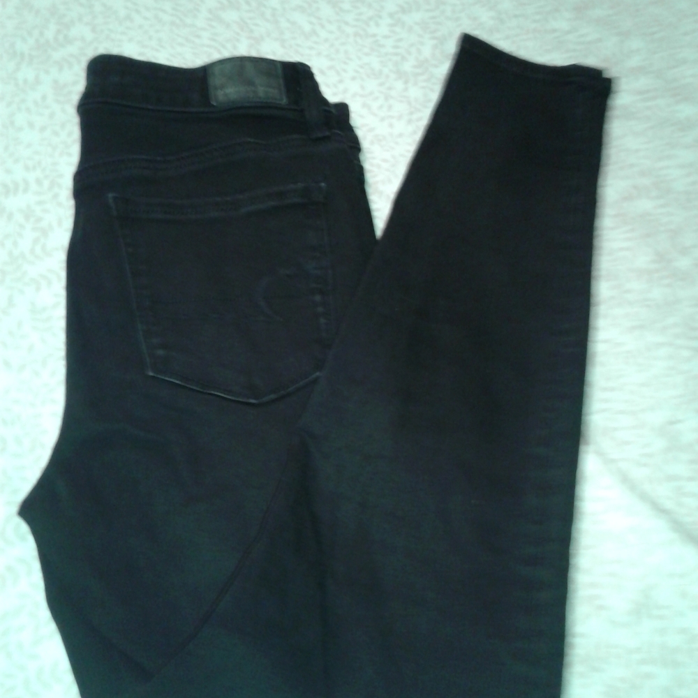 Black straight leg stretch jeans pants